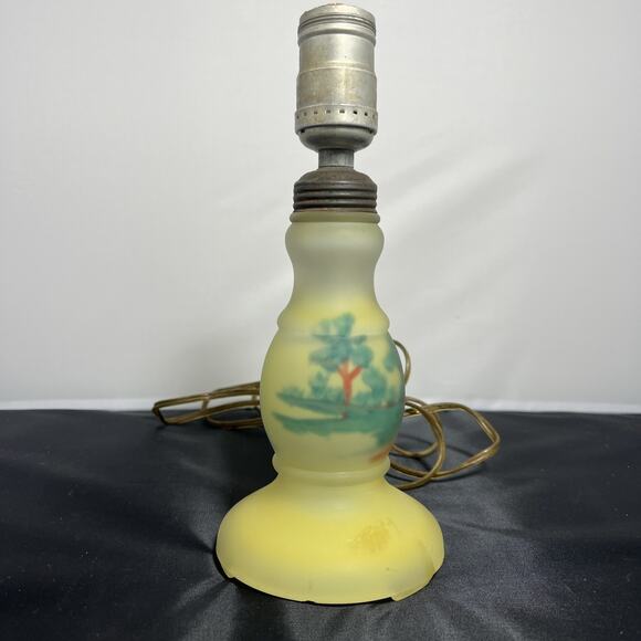 Vintage Art Deco Era Frosted Reverse Painted Yellow Glass Lamp Base, Test Works - Picture 3 of 12